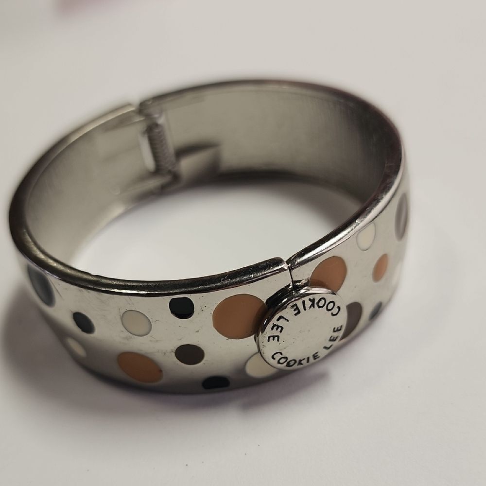 Cookie Lee Hinged Silver Bracelet with Polka Dots